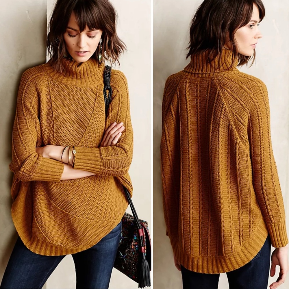 Anthropologie Angel Of The North Harvest Moon Poncho Sweater Cotton Knit Size XS - Picture 1 of 16